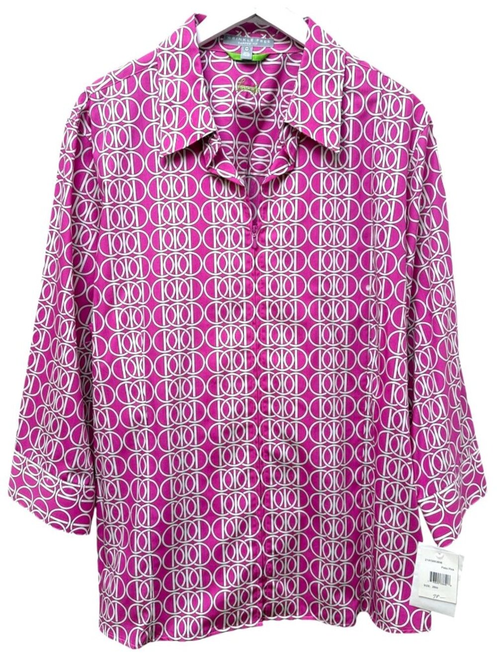 FOXCROFT Zip Front Shirt Plus Size 20W Pink Print Cotton Womens Top Preppy NWT